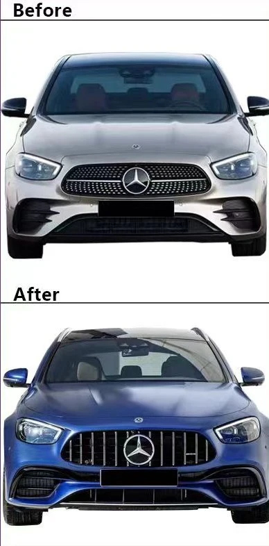 Before and after installation of Mercedes-Benz W213 E63s body kit